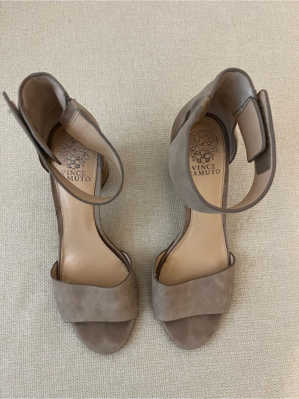 Vince Camuto Taupe Suede Ankle-Strap Heels